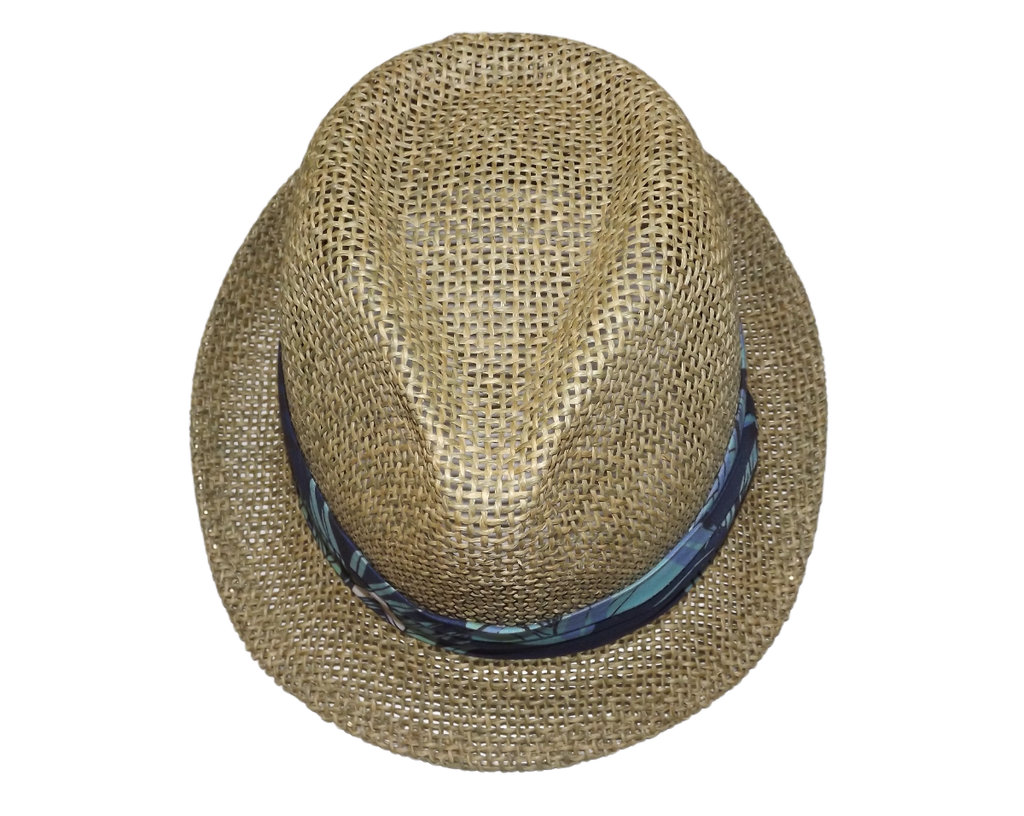 Daniel Cremieux Unisex Woven Straw Fedora Hat with Blue Floral Band