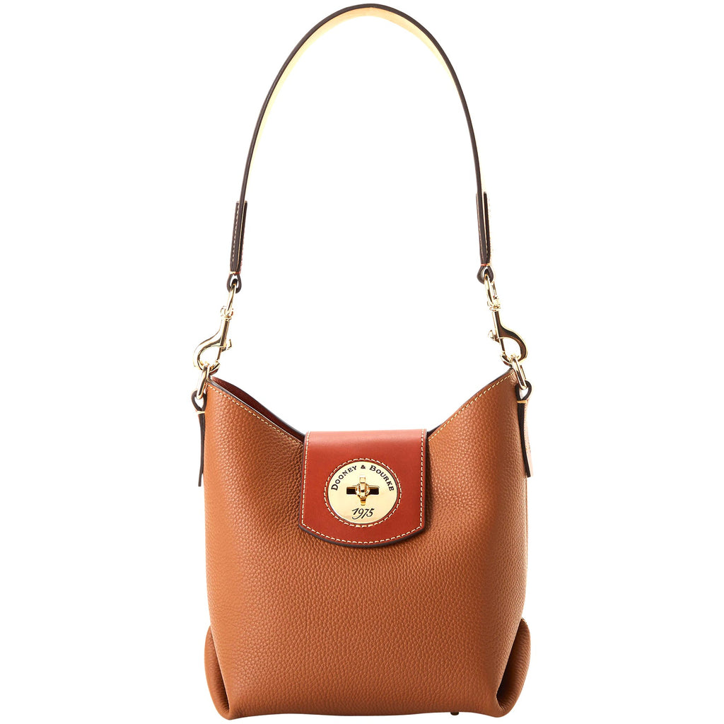 Dooney & Bourke Turnlock Italian Pebbled Leather Small Sac Handbag Caramel