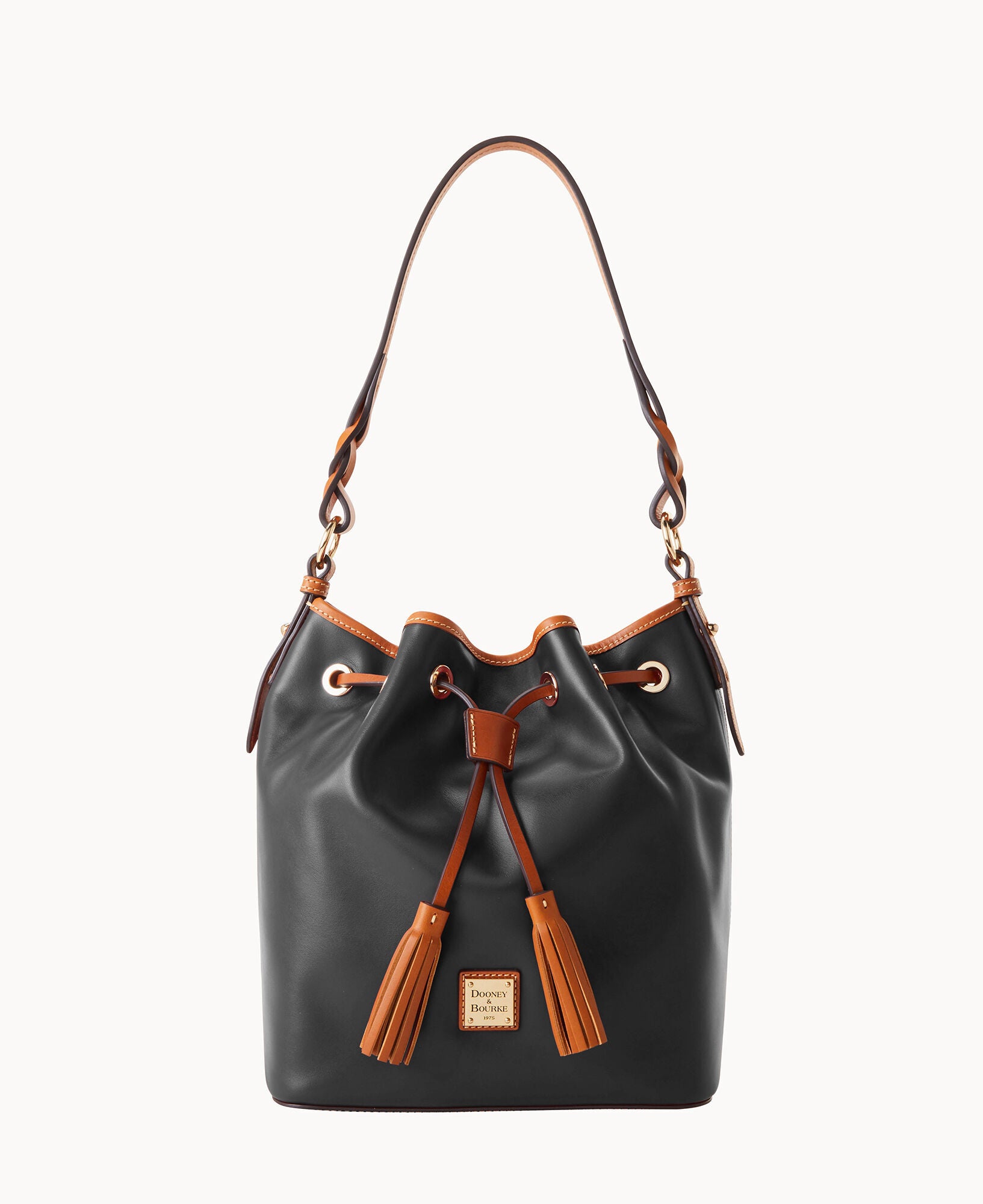 Dooney Bourke Leather Drawstring Shoulder Bag - Black/Black