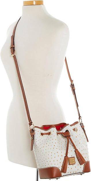 Dooney & Bourke Ostrich Embossed Leather Small Drawstring Satchel Crossbody Bag Bone