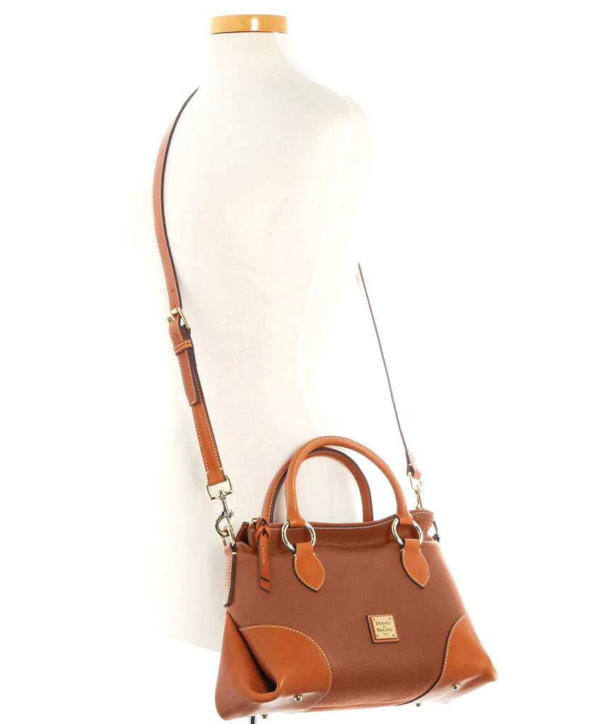 Dooney & Bourke Pebbled Grain Leather Satchel 30 Crossbody Shoulder Bag Caramel