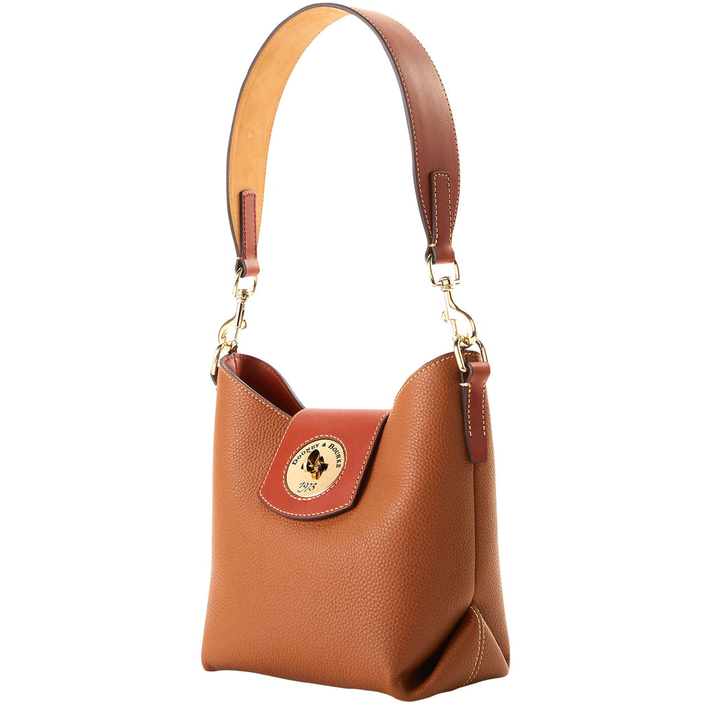 Dooney & Bourke Turnlock Italian Pebbled Leather Small Sac Handbag Caramel