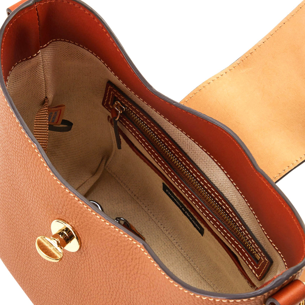 Dooney & Bourke Turnlock Italian Pebbled Leather Small Sac Handbag Caramel