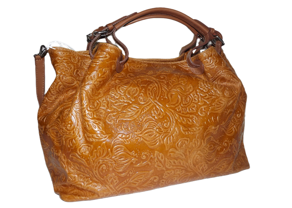 Isadora of Florence Women's  Italian Leather Large Satchel Handbag Cognac