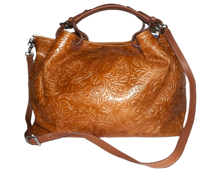 Isadora of Florence Women's  Italian Leather Large Satchel Handbag Cognac