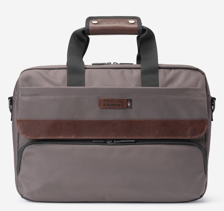 Johnston & Murphy XC4 Nylon & Leather Laptop Briefcase Gray