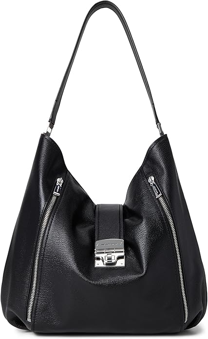 Michael Kors Addie Large Leather Hobo Tote Shoulder Bag Black