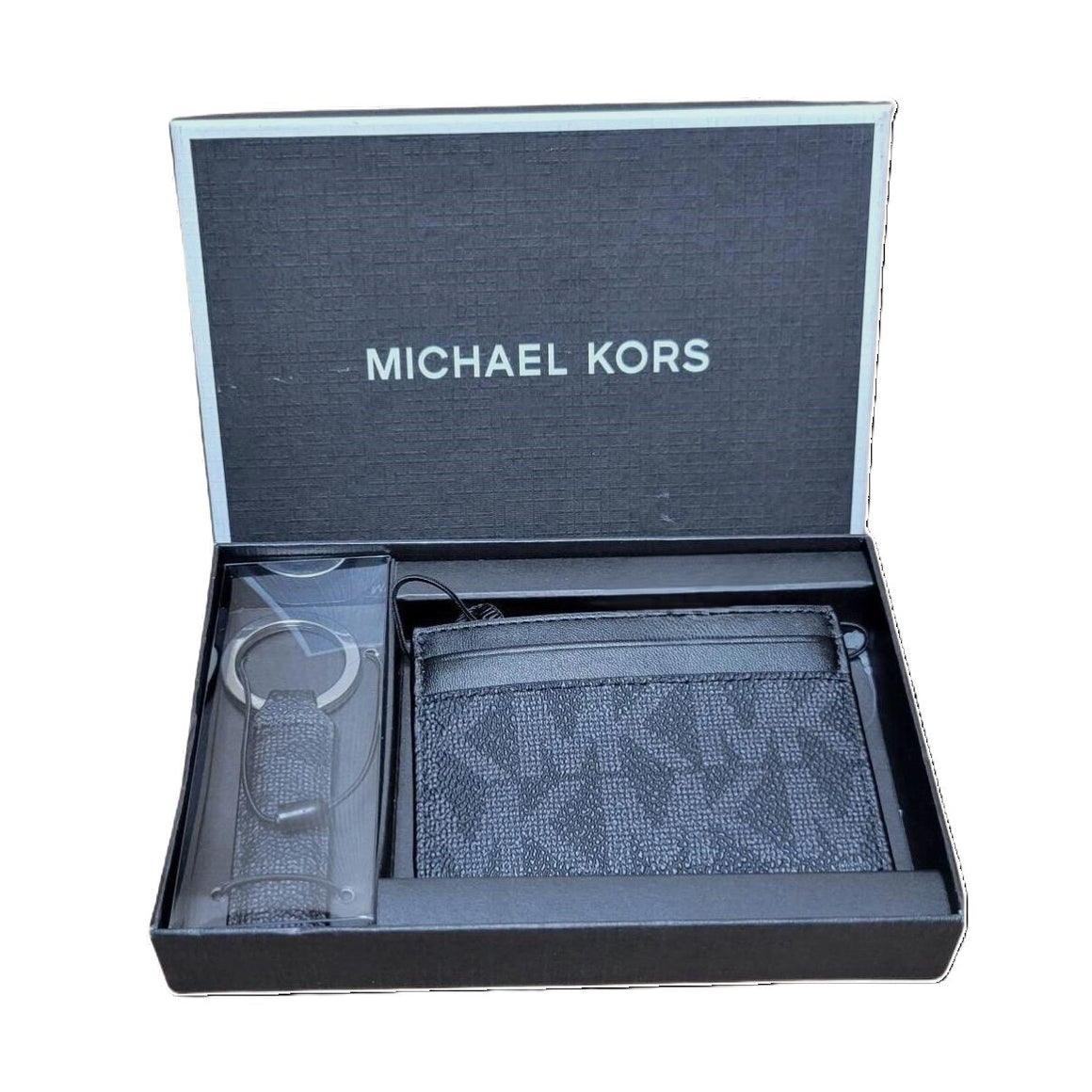 Michael Kors Men's Jet Set Card Case Wallet and Keyfob Set Black