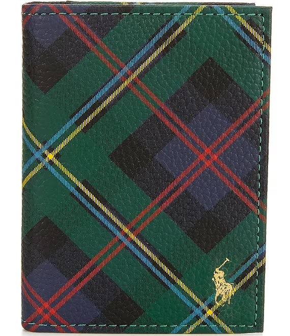 Polo Ralph Lauren Men's Leather Front Pocket Card Case ID Wallet Tartan Plaid