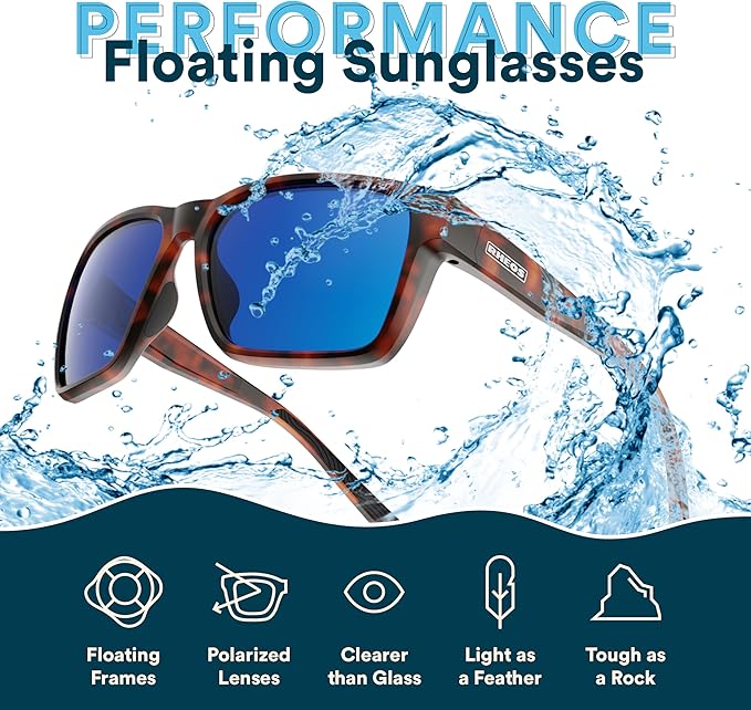 Rheos Bimini Floating Polarized Sunglasses Blue Lens Tortoise Frame