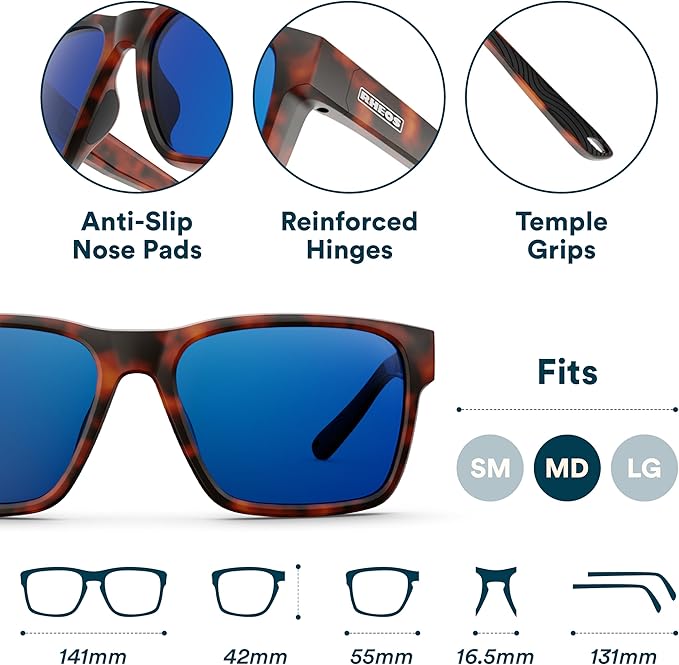Rheos Bimini Floating Polarized Sunglasses Blue Lens Tortoise Frame