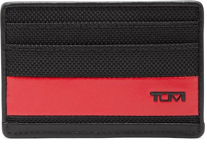 Tumi Men's Alpha Slim Front Pocket Card Case Wallet Black / Red