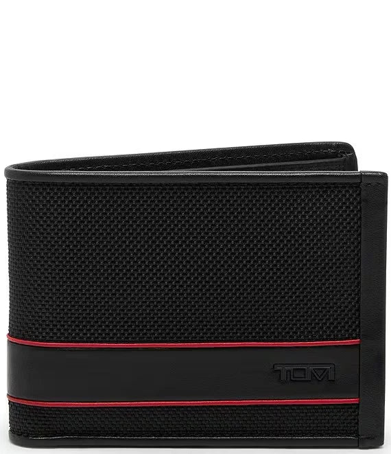 Tumi Men's Alpha Double Billfold 6 Pocket Wallet Black / Red