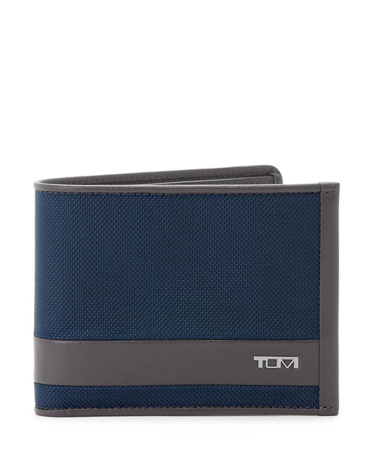 Tumi Men's Alpha Double Billfold 6 Pocket Wallet Navy/Grey