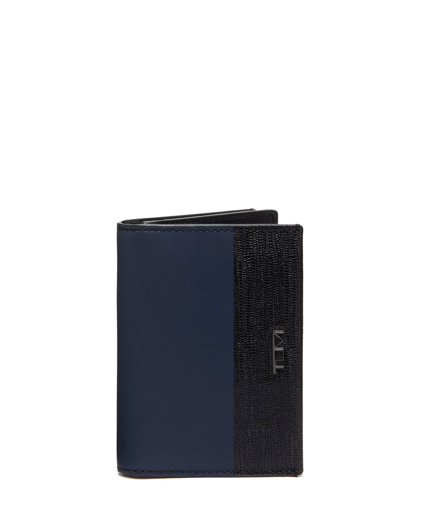 Tumi Nassau Leather Gusseted Card Case ID Wallet Navy / Black