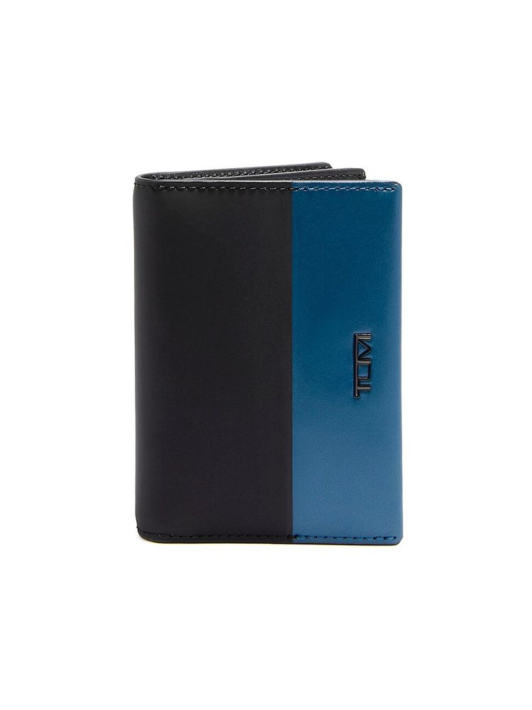 Tumi Nassau Leather Gusseted Card Case ID Wallet Turquoise/Black