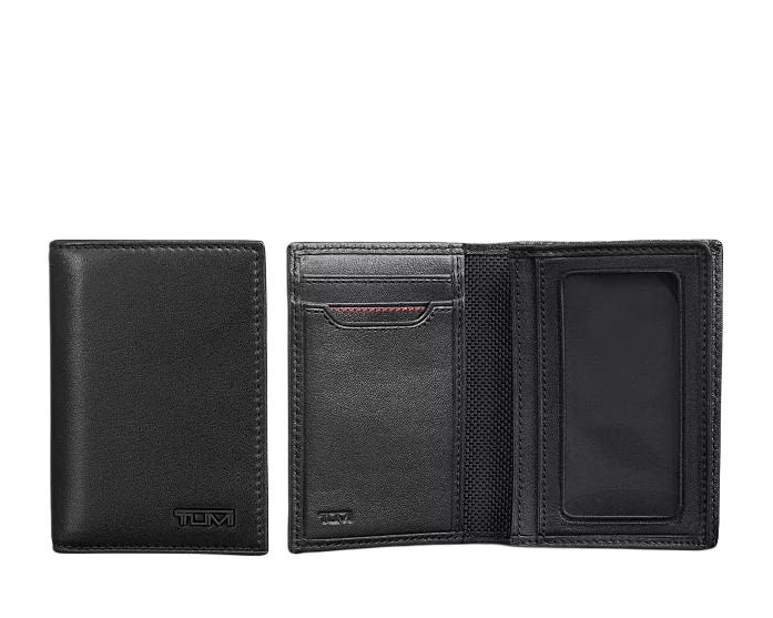 Tumi Delta Leather ID Lock Gusseted Card Case Wallet Black