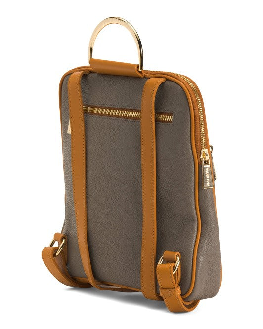 backpack purse leather grey with gold zipper Valentina Italia Women's Pebbled Leather Double Entry Backpack Grey