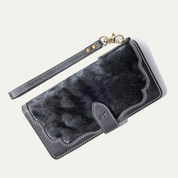 Will Leather Goods Women's Signature Hair on Hide Wristlet Clutch Wallet Black