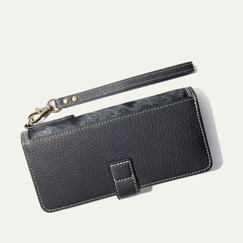 Will Leather Goods Women's Signature Hair on Hide Wristlet Clutch Wallet Black