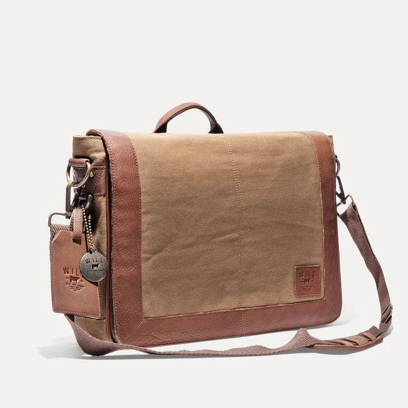 Will Leather Goods Commuter Collection Laptop Messenger Brief Bag Tobacco
