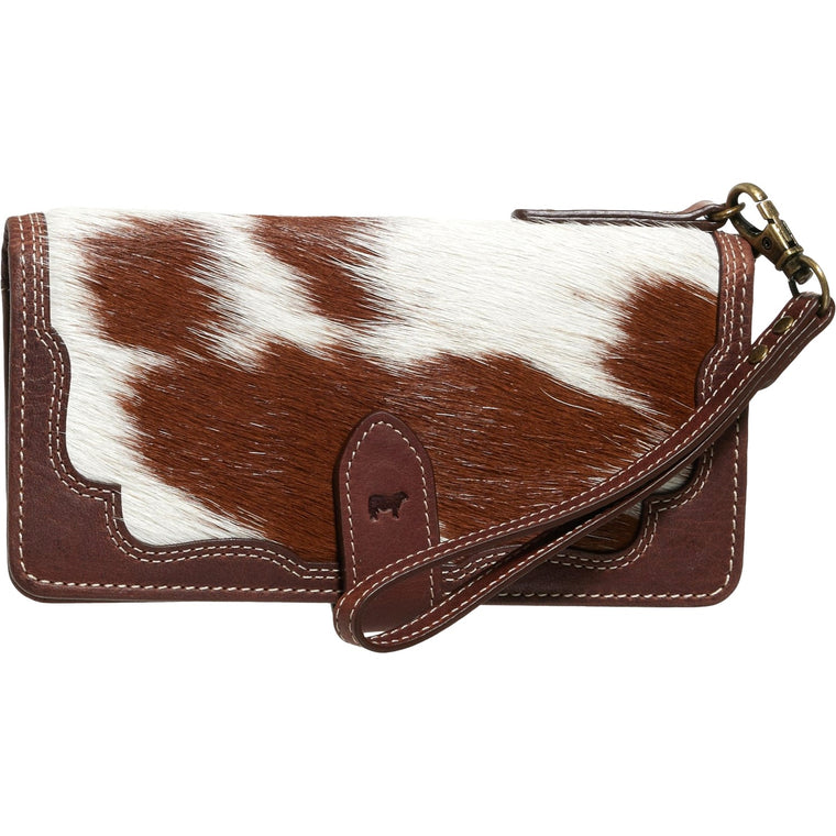 Will Leather Goods Women's Signature Hair on Hide Wristlet Clutch Wallet Brown