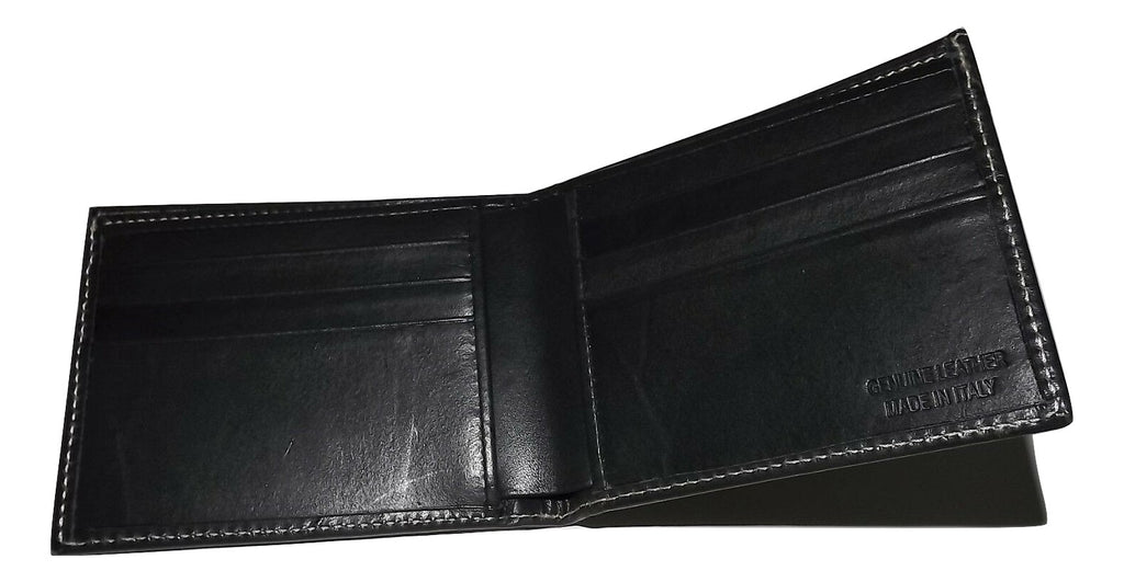 Baglioni Italia Belting Leather Bifold 6 Pocket Wallet Black