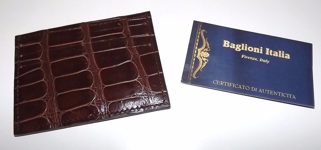 Baglioni Crocodile Front Pocket Card Case Wallet Brown