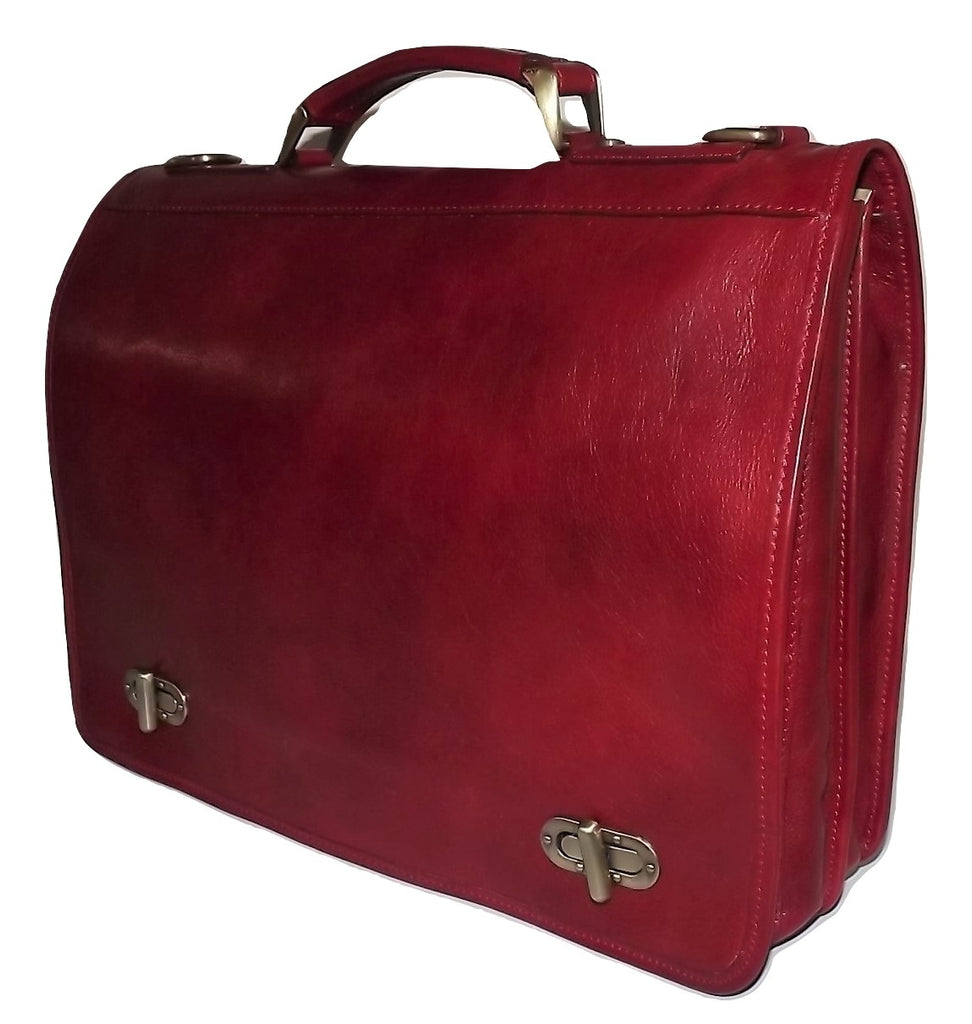 Baglioni Italia Front Flap Double Gusset Briefcase Red