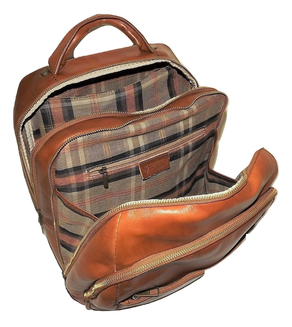 bubilian leather backpack_choco Baglioni Italia Leather Triple Compartment Laptop Backpack