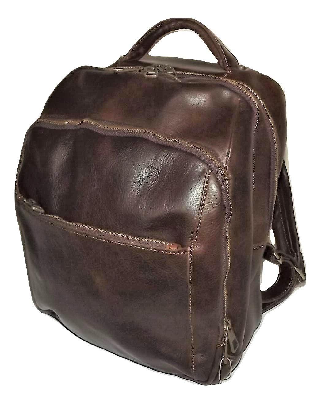 bagitali leather backpack Baglioni Italia Leather Triple Compartment Laptop Backpack