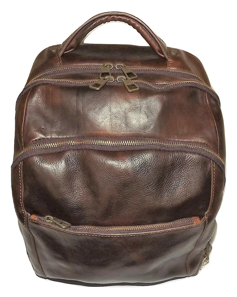 Baglioni Italia Leather 3 Compartment Backpack Dark Brown