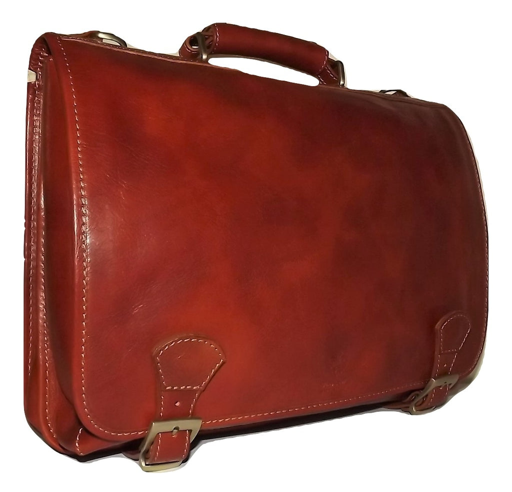 Baglioni Italia Leather Double Gusset Briefcase Cognac