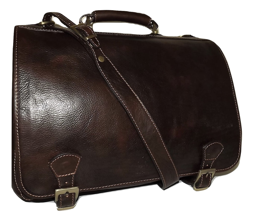 Baglioni Italia Leather Double Gusset Briefcase Dark Brown
