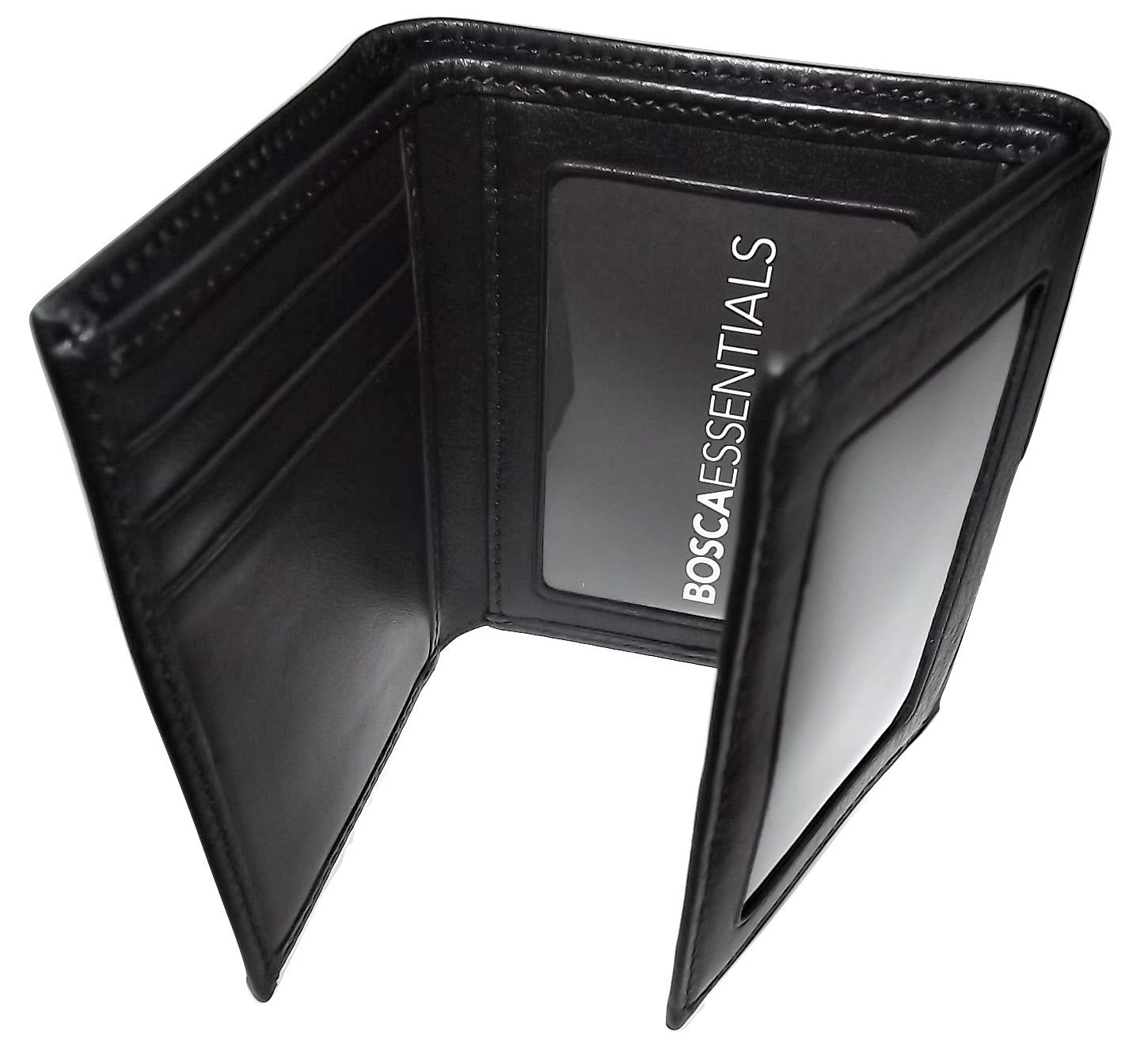 Men's Genuine Leather Trifold Wallet - Black Credit Card Holder With ID Window & Zipper Pocket