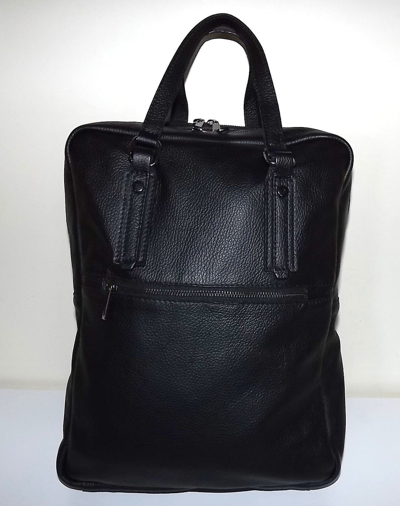Firenze Italia Pebbled Tuscan Leather Laptop Backpack Tote Black