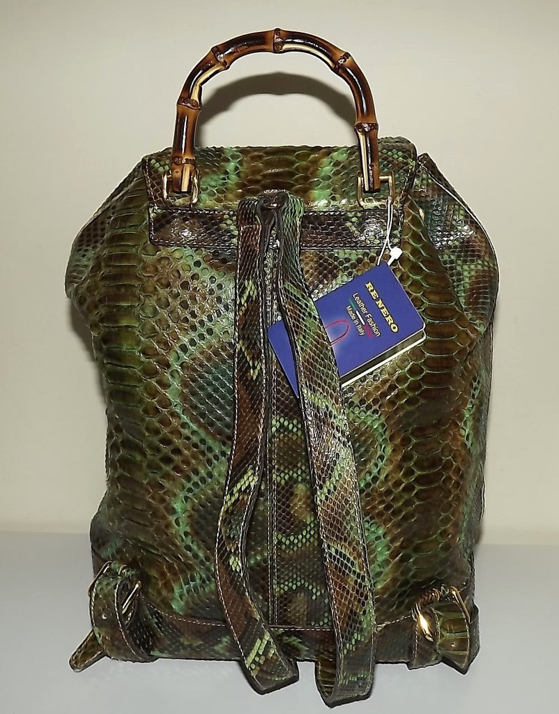 Renero Italia Vero Pitone Genuine Python Snakeskin Drawstring Backpack Green
