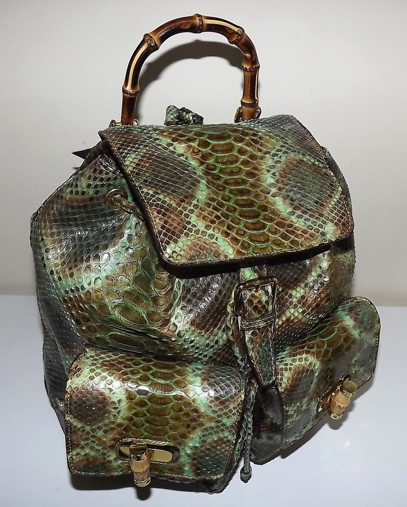 Renero Italia Vero Pitone Genuine Python Snakeskin Drawstring Backpack Green