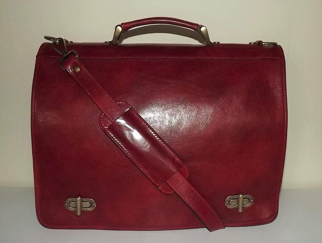 Baglioni Italia Front Flap Double Gusset Briefcase Red