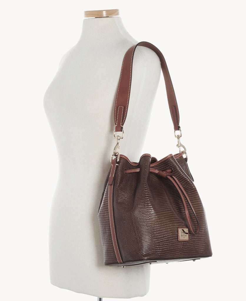 Dooney & Bourke Women's Lizard Collection Leather Drawstring Shoulder Bag Grey