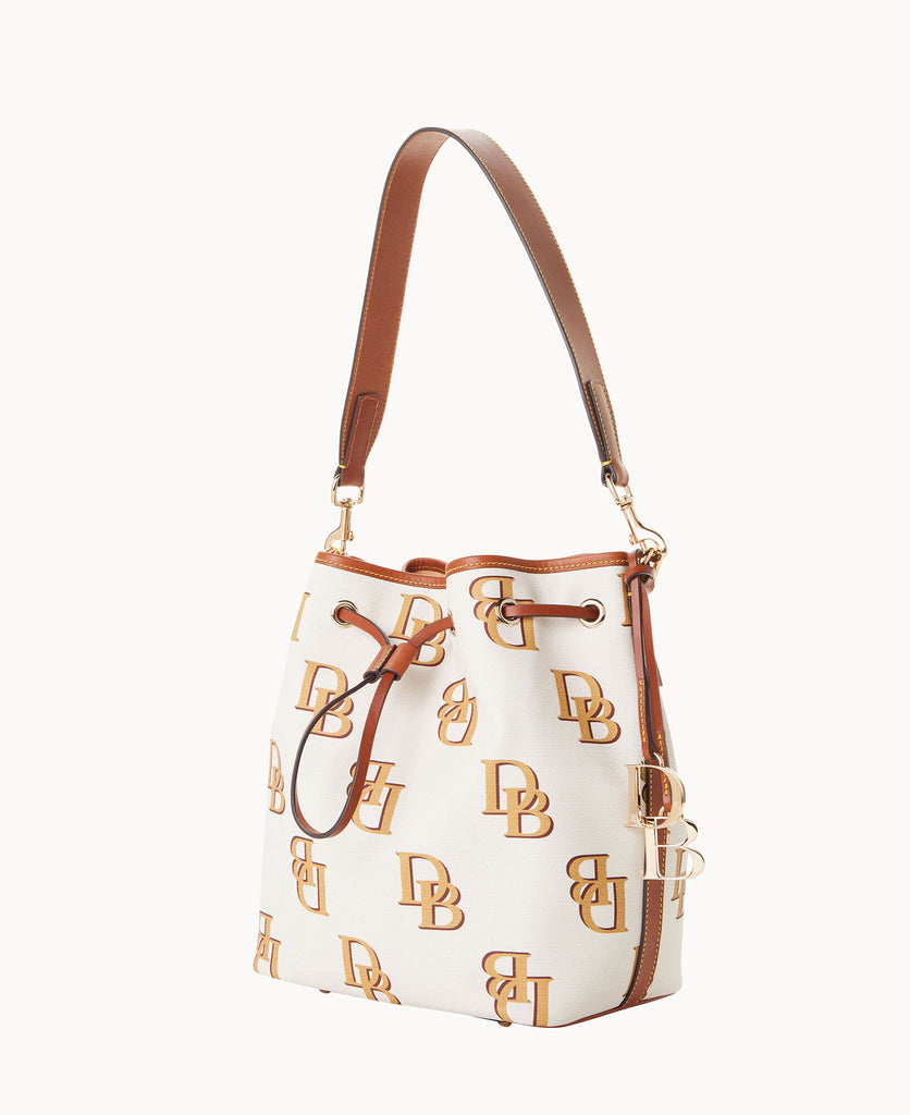 Dooney & Bourke Women's Monogram Large Drawstring Satchel Handbag Beige