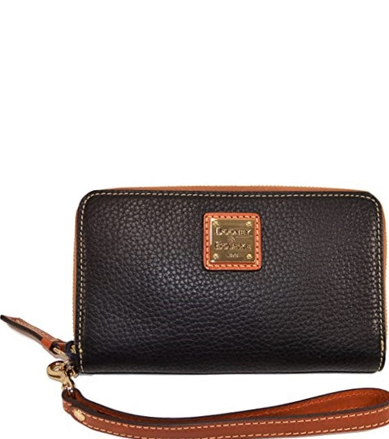 Dooney & Bourke Pebbled Leather Zip Around Phone Clutch Wristlet Wallet Black