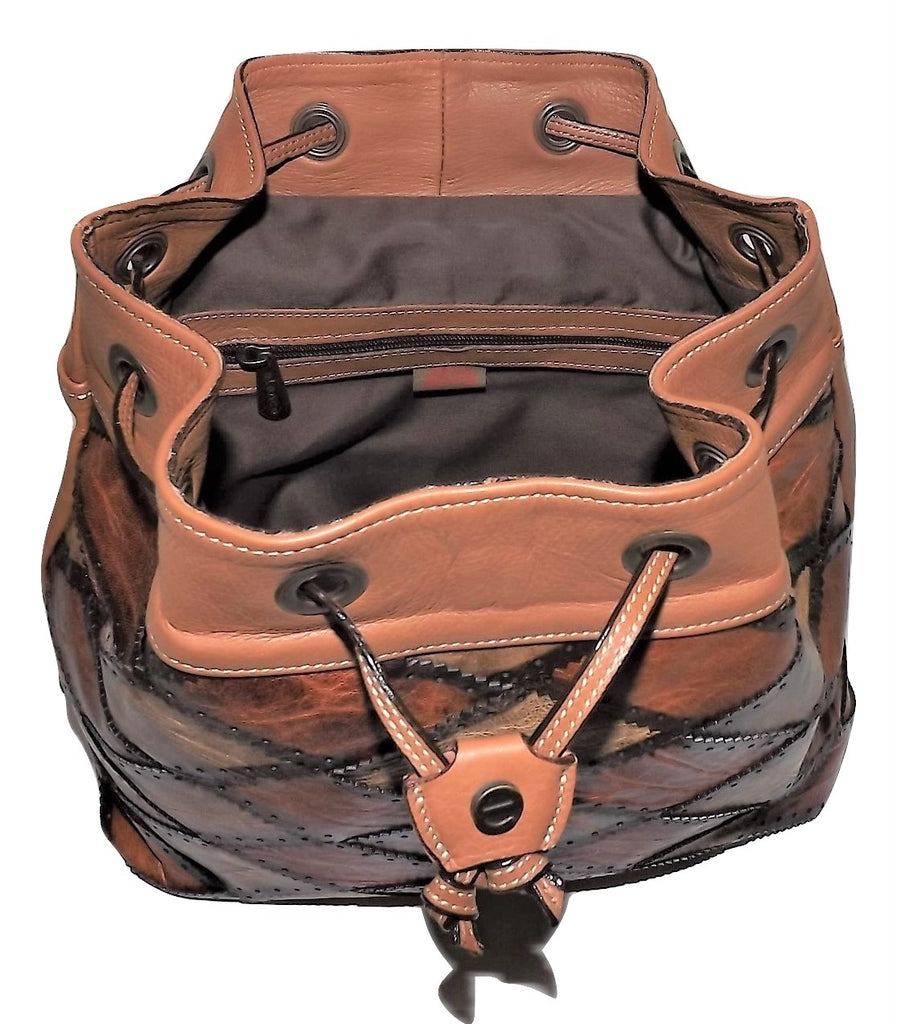 Elenco Leather Aveiro Front Flap Drawstring Backpack Cognac