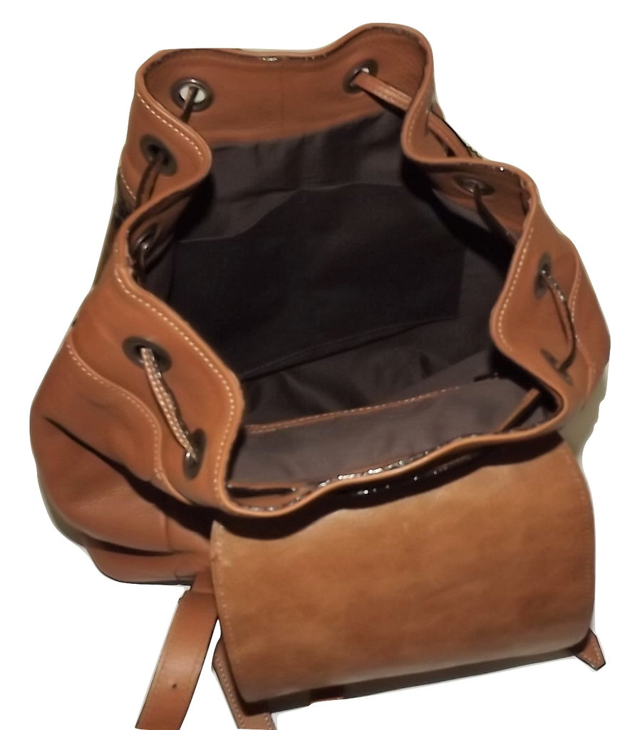 Elenco Leather Aveiro Front Flap Drawstring Backpack Cognac