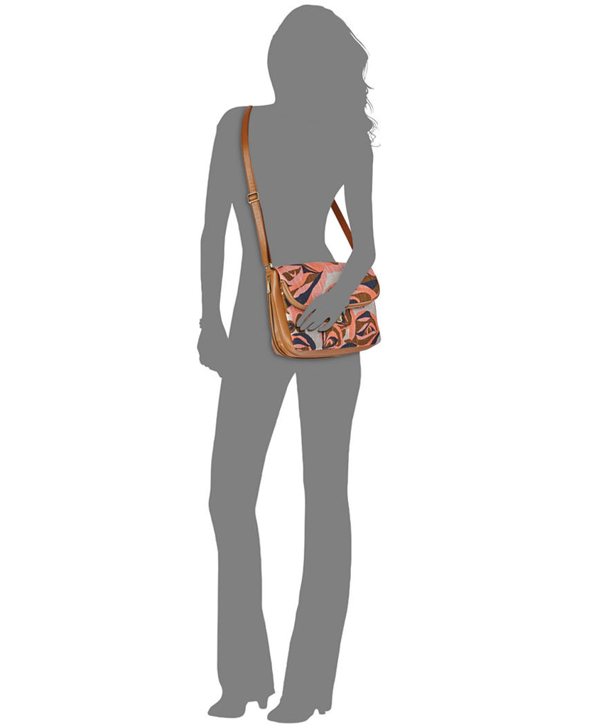 Fossil Women's Preston Canvas Large Flap Crossbody Shoulder Bag Floral