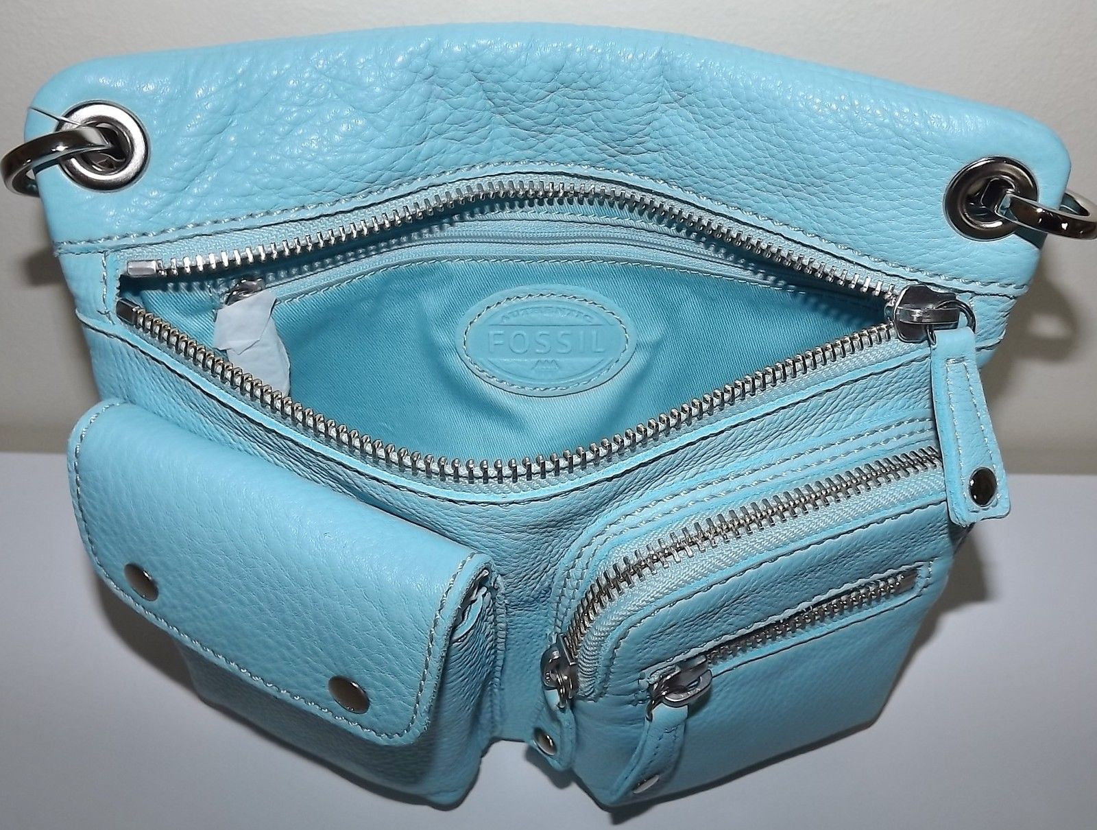 Fossil Women's Leather Sutton Crossbody Shoulder Bag Blue Travel