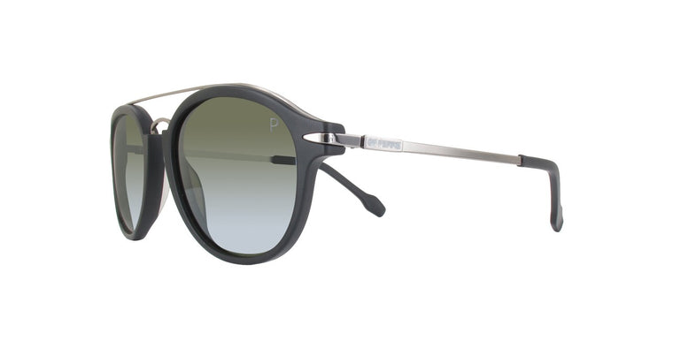 GF Ferre Round Sunglasses Green Polarized Lens Matte Black Frame