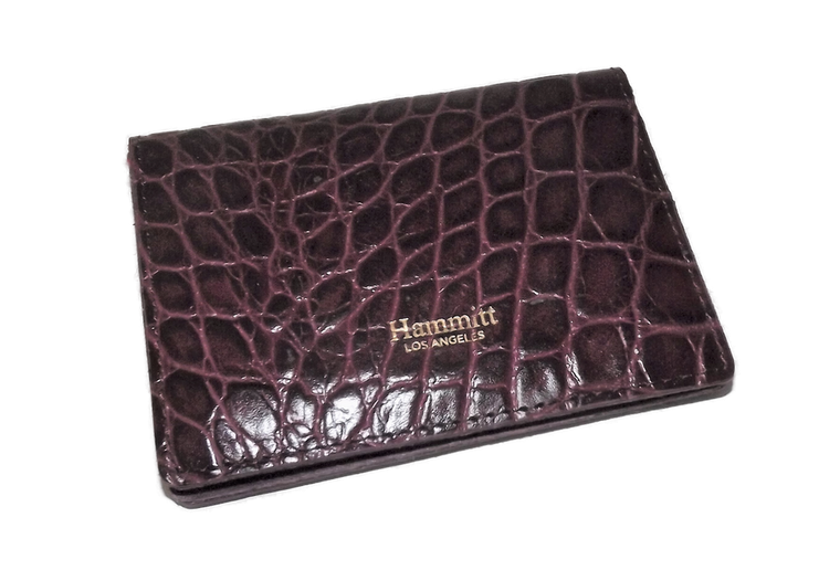 Hammitt Women's Croc Embossed Leather West Card Case Wallet Burgundy