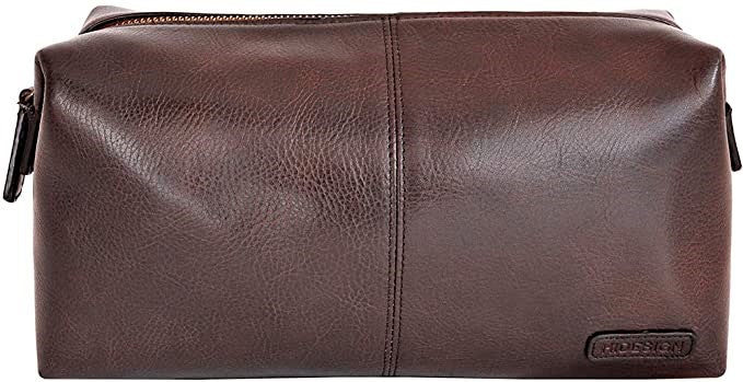 Hidesign Top Zip Leather Shave Kit Brown