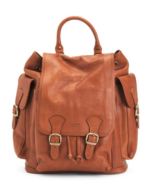 backpack messenger bag hybrid leather i medici I Medici of Florence Italian Leather Front Flap Drawstring Backpack